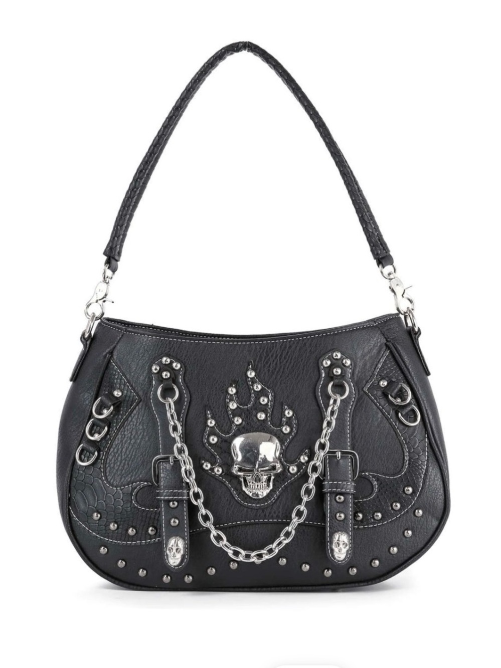 NWT Wicked Misfit Carry Conceal Black Studded Skull Chain Shoulder Bag